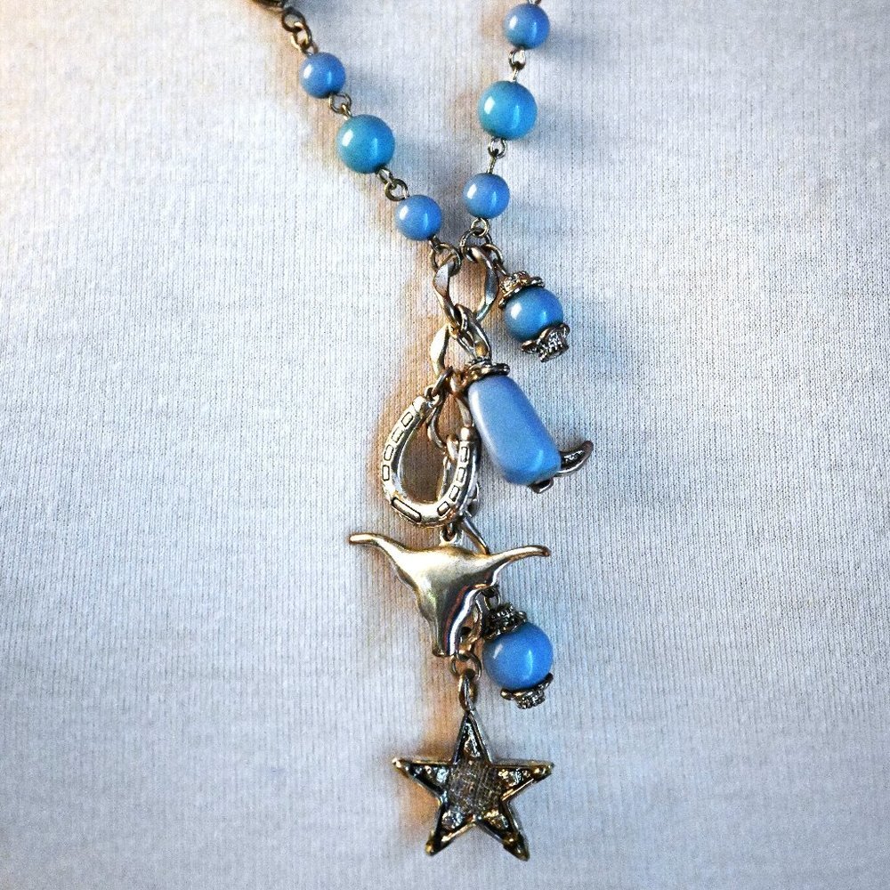 Collier Boho-Western, à perles et breloques, turquoise